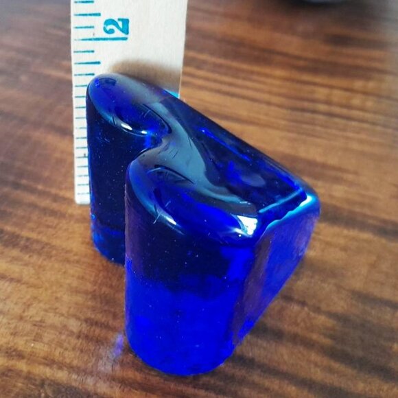 Fire & Light Heart Recycled Glass Signed Cobalt Blue Collector Vintage Retro - Picture 4 of 5